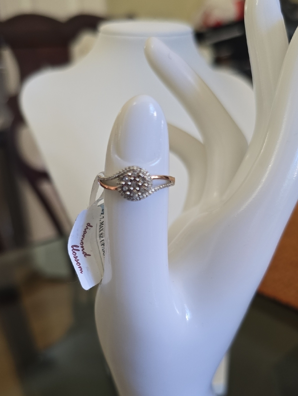 DIAMOND BLOSSOM BRAND DIAMOND RING 14K ROSE GOLD OVER STERLING SILVER SIZE 7